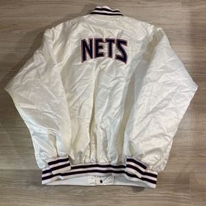 Vintage Nike Team New Jersey Brooklyn Nets Satin Bomber Jacket XXL NBA 90s Patch